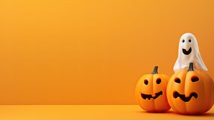 jack o lantern with pumpkin and with orange background and space for text