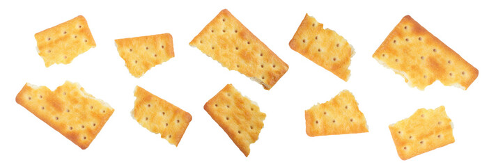 Crushed crackers, broken crackers isolated on white background with clipping path