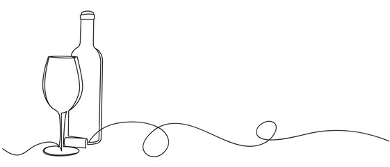 wine bottle and glass line art style illustration vector eps 10
