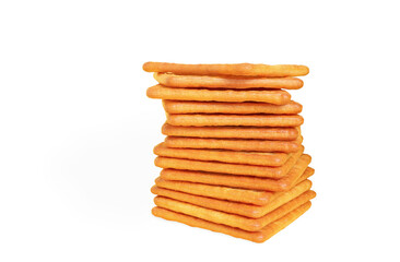 Heap of delicious thin crispy crackers on a white background with clipping path.