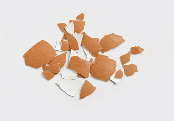 Group of broken egg shells on white background. Recycling kitchen waste, Crushed egg shells for the...