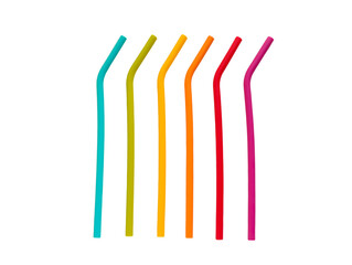 Coloured silicone drinking straw  isolated on a white background with clipping path. eco friendly silicone straws for reusable.
