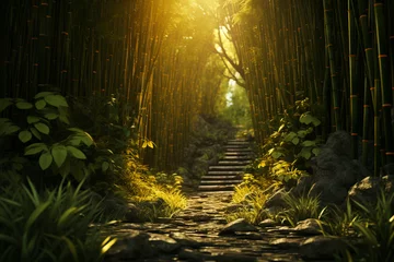 Fotobehang Beautiful bamboo forest minimal rendering background © Adja Atmaja