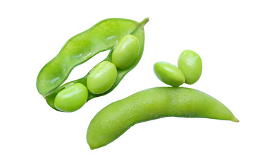 Edamame beans isolated on white background with clipping path. Heap of edamame green soy beans or soya beans.