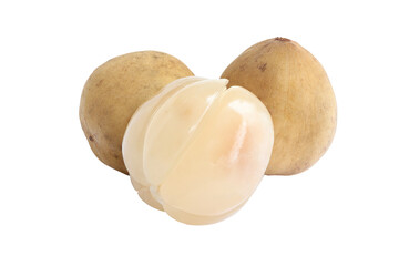 Longkong fruit or Lansium parasiticum isolated on white background with clipping path. Tropical fruit, Close up, side view