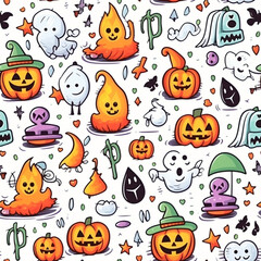 Naklejka premium Halloween pattern cratoon design style.