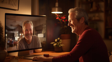 Connecting Virtually: An image of a retiree engaged in a video call with family