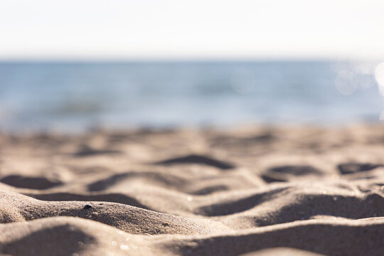 Close up view of sand on beach at Grand Haven State Park in Grand Haven, Michigan, western Michigan, Lake Michigan, Great Lakes