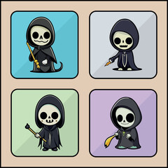 Grim reaper vector icon art set