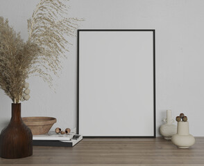 Fototapeta na wymiar mock up poster frame in modern interior background, living room, scandinavian style, 3 d render, 3 d illustration