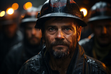 Fototapeta premium Portrait of a coal miner in a coal mine