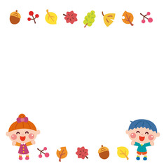 Fototapeta premium 落ち葉と子どもたちのイラストフレーム