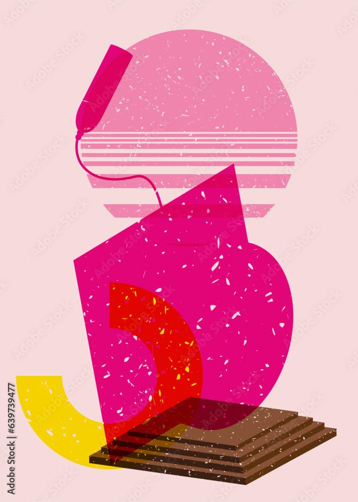 Aufkleber graduation cap with colorful geometric shapes. education concept in trendy riso graph design. geomet