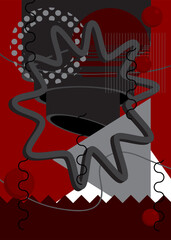 Black, white and red geometrical graphic retro background. Minimal geometric shape elements theme cover. Vintage poster design template.