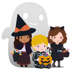 ハロウィーン　座り　スケルトン＋オバケ　タイプA