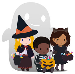 ハロウィーン　座り　スケルトン＋オバケ　タイプE