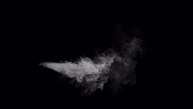 Steam jet blast or smoke blast under high pressure in SLOW MOTION, 4k 24p with alpha channel for transparency