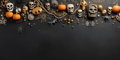 illustration of halloween objects, background, banner, generative AI