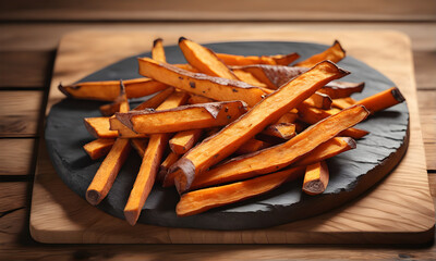 Delicious and Crispy Sweet Potato Fries Perfect Harmony of Sweetness and Crunchiness.(Generative AI)