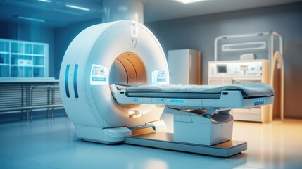 Advanced mri or ct scan medical diagnosis machine at hospital lab as wide banner with copy space area - obrazy, fototapety, plakaty