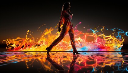 Dancer on tiptoe, dressed in vibrant neon.