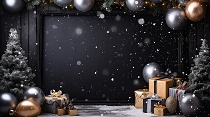empty frame in Christmas decoration and celebration background template illustration. copy space decoration, banner background. - obrazy, fototapety, plakaty