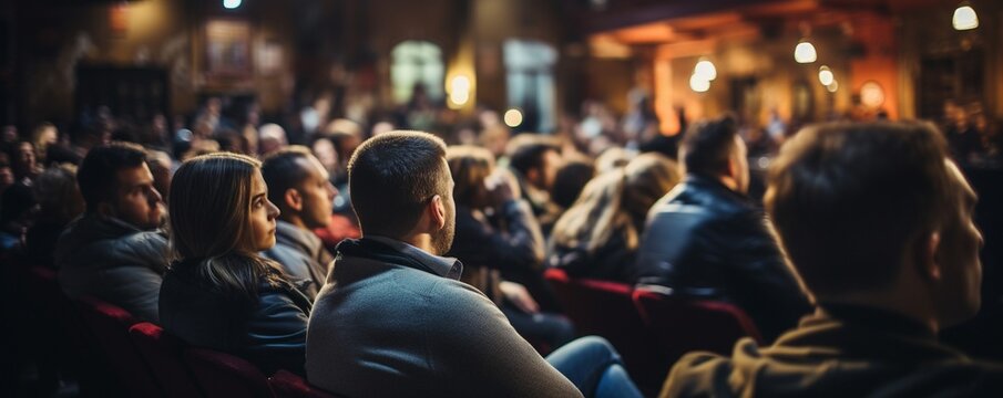 View From Behind Of Audience Members In The Conference Room Who Are Not Identifiable..