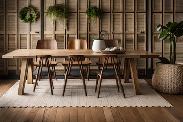 Spring home decor on reclaimed rustic bench AI Generated