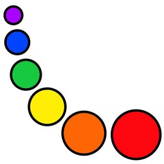Design with rainbow-colored dots increasing in size
