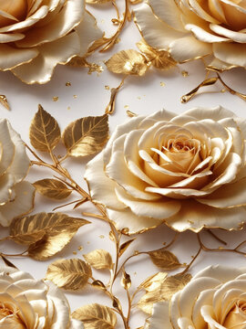 AI generative image of golden roses with luxury mood and tone of gold, close up the flowers, the concept for beautiful wedding or valentine, 