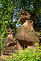 Fototapeta na wymiar two stone lions in Qingyang palace in Chengdu, China