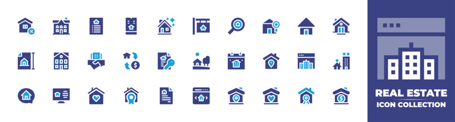 Real estate icon collection. Duotone color. Vector and transparent illustration. Containing house, house for sale, real estate, document, online shopping, home, development, deal, and more.