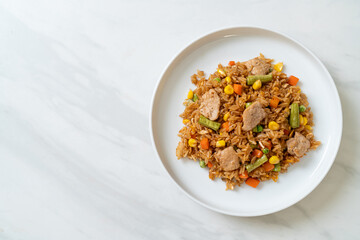 pork fried rice on white plate