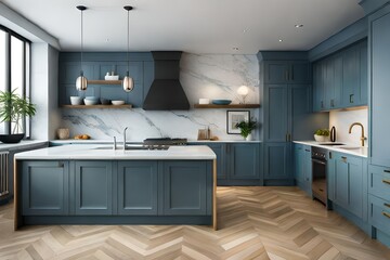 Interior design of kitchen interior with marble kitchen AI Generated