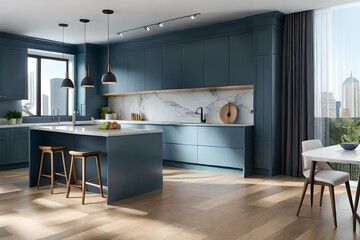 Interior design of kitchen interior with marble kitchen AI Generated