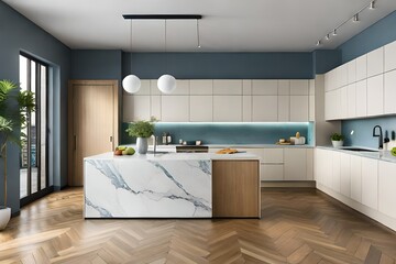 Interior design of kitchen interior with marble kitchen AI Generated