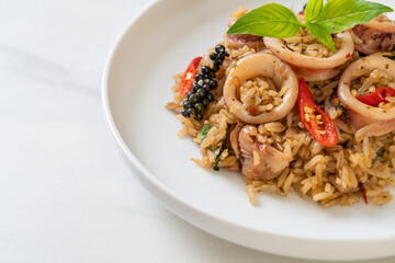 Basil and Spicy Herb Fried Rice with Squid or Octopus
