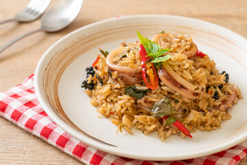 Basil and Spicy Herb Fried Rice with Squid or Octopus