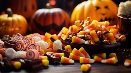 Foto op Canvas Halloween candy sweets on tabletop, trick. or treat dessert food portrait © amila