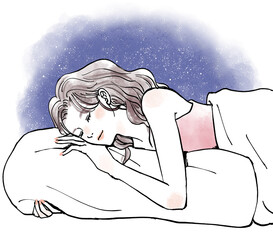 枕を抱いて眠る女性