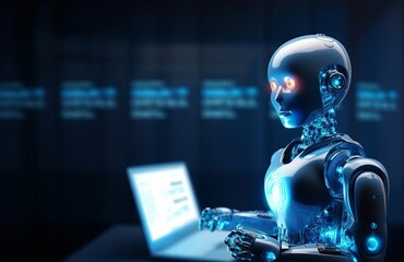 Robot ai artificial intelligence with earth, world technology security system and business industry concepts. machine learning. Generative AI