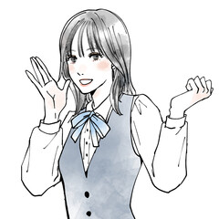 笑顔で呼びかける女性社員