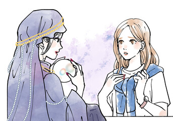 占い師に相談する女性
