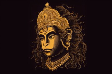 lord hanuman ji line art golden design, Generative AI