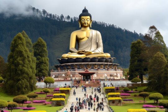 Buddha Park of Ravangla. Beautiful huge statue of Lord Buddha, at Ravangla, Sikkim, India. Gautam Buddha statue in the Buddha Park of Ravangla in South, Generative AI