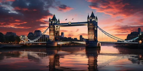Deurstickers Panorama from the Tower Bridge to the Tower of London, United Kingdom, during sunset © JKLoma