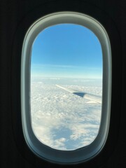 Picture on the plan top view sky landscape plane wing window beautiful sky view from the window