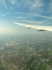view from airplane window Picture on the plan top view sky landscape plane wing window beautiful sky