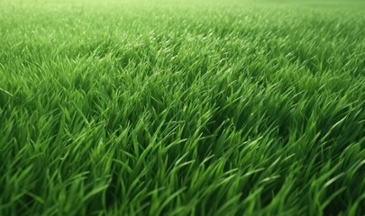 Obraz premium Closeup of grenn grass field background texture for web banner, design template, Generative AI