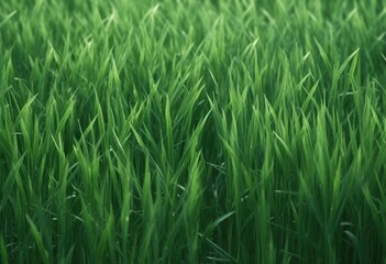 Fototapeta na wymiar Closeup of grenn grass field background texture for web banner, design template, Generative AI
